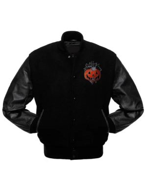 Halloween Pumpkin Black Varsity Jacket