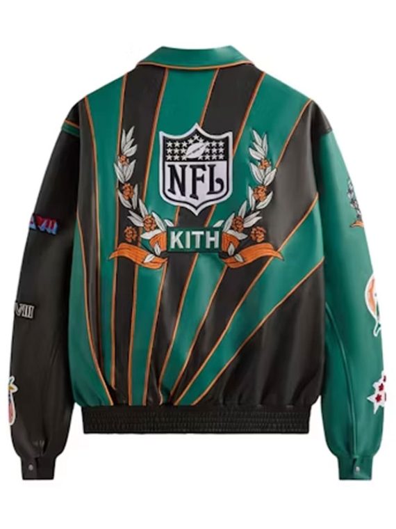 Jeff Miami Dolphins Black Green Leather Jacket