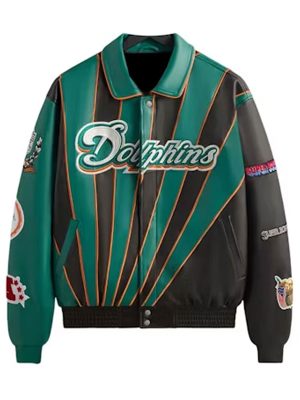 Jeff Miami Dolphins Black Green Leather Jacket