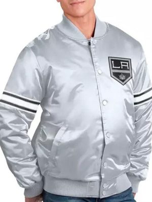 LA Kings Silver Varsity Satin Jacket