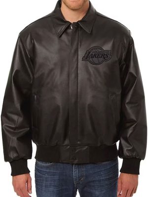 Los Angeles Lakers Black Tonal Leather Jacket