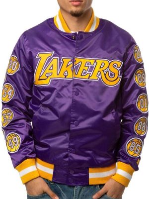 Los Angeles Lakers Champs 17 Patches Purple Satin Jacket