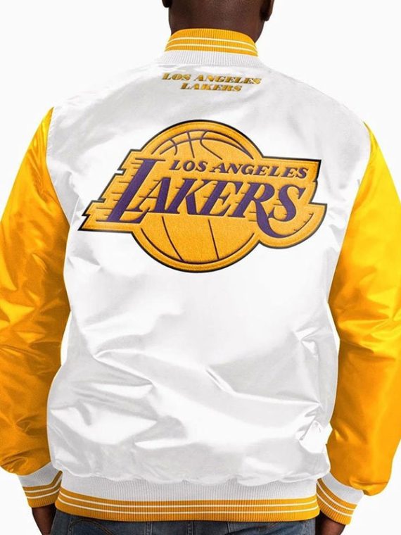 Los Angeles Lakers White Yellow Satin Varsity Jacket