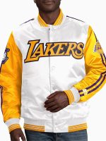 Los Angeles Lakers White Yellow Satin Varsity Jacket