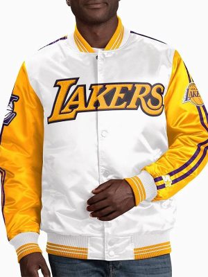 Los Angeles Lakers White Yellow Satin Varsity Jacket