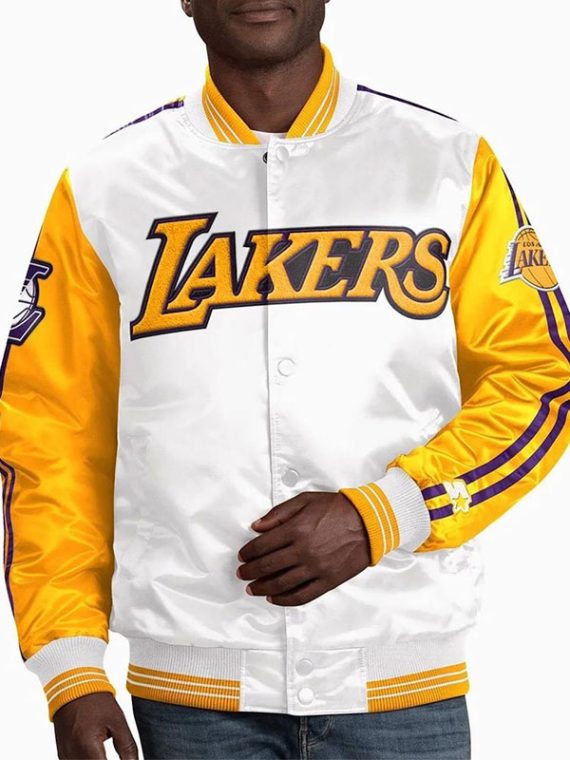 Los Angeles Lakers White Yellow Satin Varsity Jacket