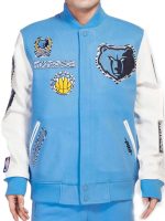 Memphis Grizzlies Animal Patches Blue White Varsity Jacket