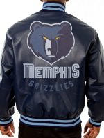 Memphis Grizzlies Blue Leather Varsity Jacket