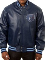 Memphis Grizzlies Blue Leather Varsity Jacket