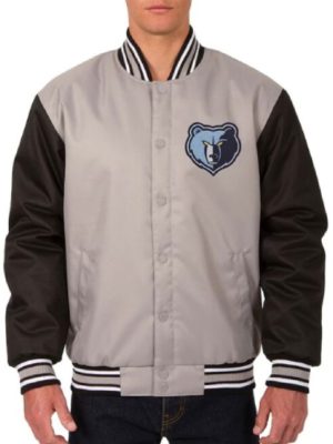 Memphis Grizzlies Poly Twill Gray Black Varsity Jacket