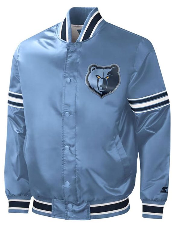 Memphis Grizzlies Slider Light Blue Satin Varsity Jacket