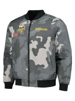 Minnesota Vikings Camo Grey Bomber Jacket