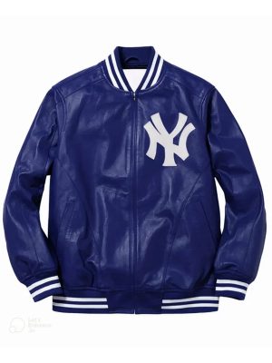 New York Supreme Blue Leather Varsity Jacket