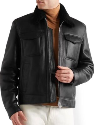 Parker Black Leather Trucker Jacket