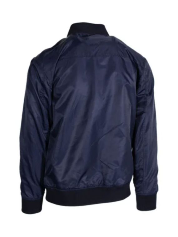 Patched American Flag Blue Bomber Jacket