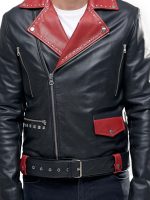 Red Studded Lapels Biker Leather Jacket