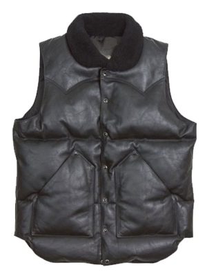 SHERPUFF Black Leather Puffer Vest