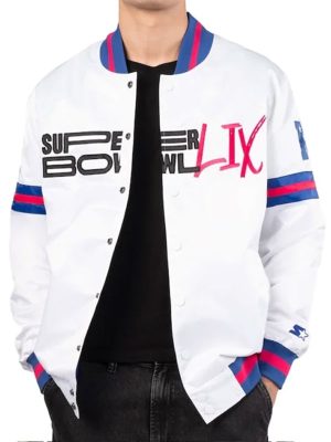 Super Bowl LIX White Varsity Satin Jacket