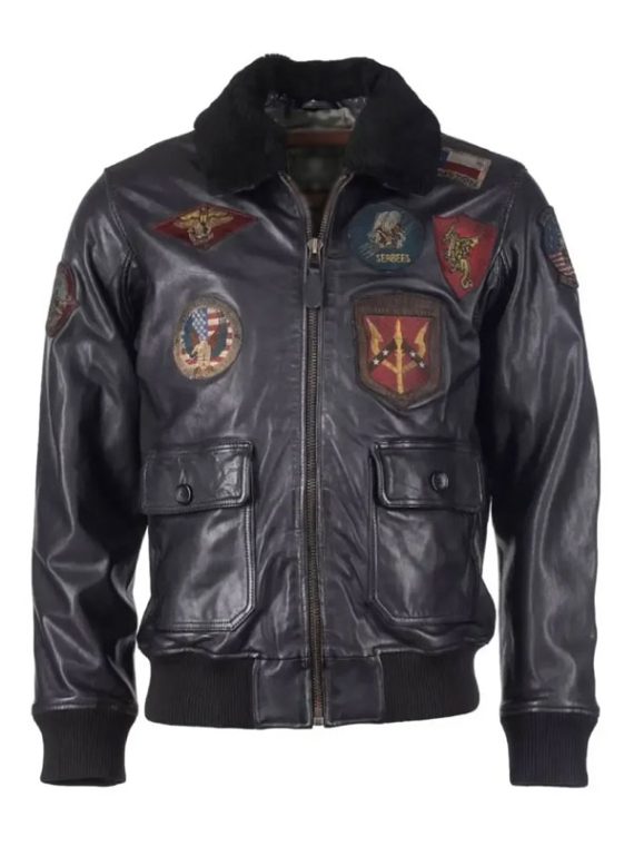 Top Gun Aviator Air Force Military Lamskin Black Leather Jacket