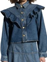 Ulla Johnson Ruffle Detail Blue Denim Shirt