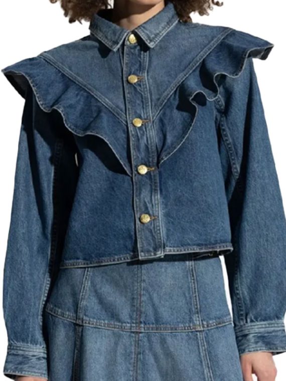 Ulla Johnson Ruffle Detail Blue Denim Shirt