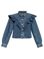 Ulla Johnson Ruffle Detail Blue Denim Shirt