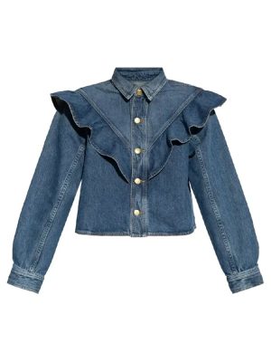 Ulla Johnson Ruffle Detail Blue Denim Shirt