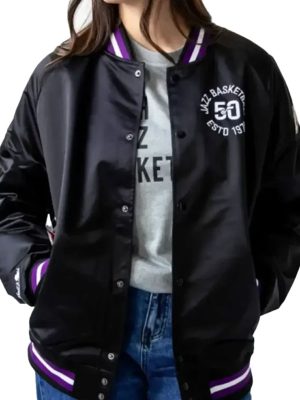 Utah Jazz Origins Black Satin Varsity Jacket