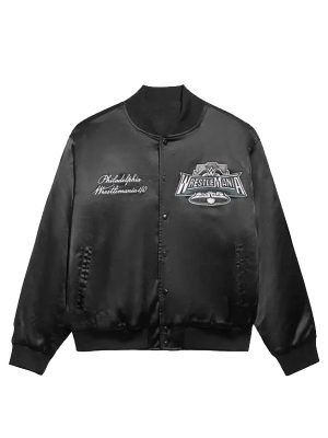 WrestleMania 40 Black Satin Varsity Jacket